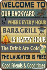 Welcome to Our Backyard Sign Home Yard Porch Decor Patio Pool Tin Metal Signs