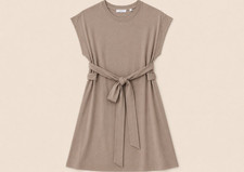Vince Short Sleeve Tie-Waist Dress Woman Medium Almond Neutral Capsule Office