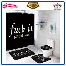 4pc Get Naked Shower Curtain Set with Non-Slip Bath Rugs and Toilet Lid Cover