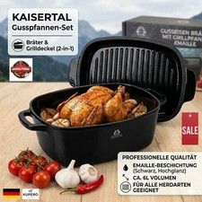 Gusseisen Bräter mit Grillpfanne Emaille- ofenfest - alle Herdarten - Kaisertal