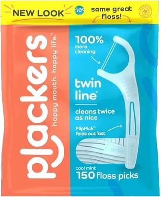 Plackers, Twin-Line, Dental Flossers, Value Size, Cool Mint, 1 X 150 Count