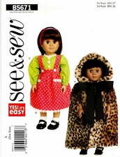 Butterick B5671 See Sew 18" Doll Clothes Sewing Pattern Uncut Cape Jumper Top
