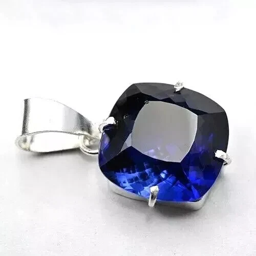 Zaffiro Blu Naturale 25.08 Ct Taglio Cuscino Pendente In Argento 925 Gemma - Immagine 3 di 4