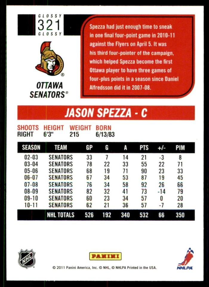 2011-12 Score Jason Spezza #321 - Image 2 of 2