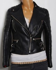 CÉline Women Biker Jacket Black Calf Leather Motorcycle Bomber Long Sleeve Sz S