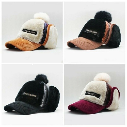 Women Fleece Baseball Cap Warm Hat Ear 