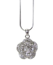 Clear Crystal Flower Rose Pendant Necklace for Women Casual