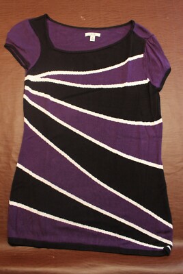 Women's - Size S - CACHE' - Asymmetrical  - Purple/Black/White SS Knit 