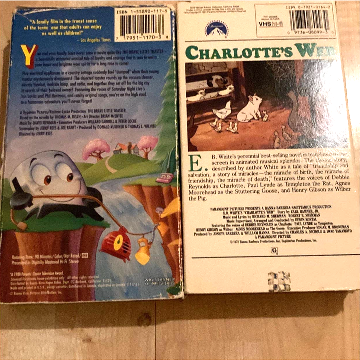 The Brave Little Toaster Slip Cover VHS & Charlotte's Web Slip