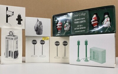 Dept 56 SV  Accessories.  Stop Signs, Trash Cans, Stop Lights, Mailbox, Ph Booth