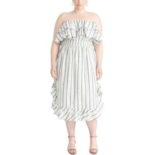 Rachel Roy Dress Strapless Linen Striped White Blue Plus Sz 2X NEW NWT 374