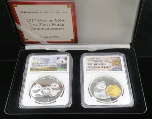2018 Gilt China 1 oz. Silver Medal ANA World's Fair - NGC PF 70 UC Set Lot#1649