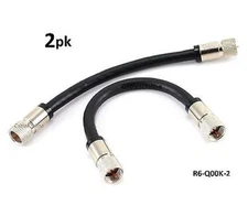  2-PACK 6" Heavy Duty RG6 F-Type Dual-Shield CL2 TV/Antenna Coaxial Cable, Black