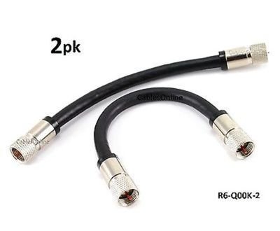  2-PACK 6'' Heavy Duty RG6 F-Type Dual-Shield CL2 TV/Antenna Coaxial Cable, Black
