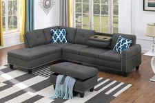 98" Wide L-Shaped Sectional Sofa Set Chaise Living Room Couch Storage Ottoman