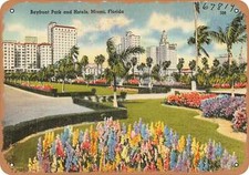 METAL SIGN - Florida Postcard - Bayfront Park and hotels, Miami, Florida
