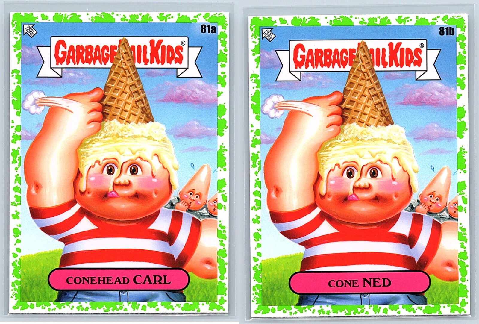 Vintage Coneheads SNL Sci-Fi Spoof Garbage Pail Kids 2-Card Green Set