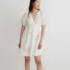 NWT $128 Madewell Annamarie Mini Linen Blend White Floral Dress Size 14 Boho