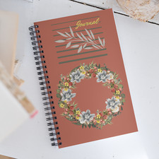 Grey Wreath Spiral Notebook Journal Lined Ruled Hardcover Diary for Women