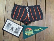 Vintage 1940s Mens Swimsuit Bathing Suit Black/Orange Beach Photographs Pennant