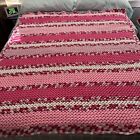Vintage Crochet Granny Pink Knit Afghan Bed Spread Blanket Throw 78"x66" White