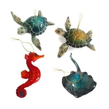 Christmas Ornament Bundle of 4 - Blue Sea Turtle, Green Sea Turtle, Sea Horse...