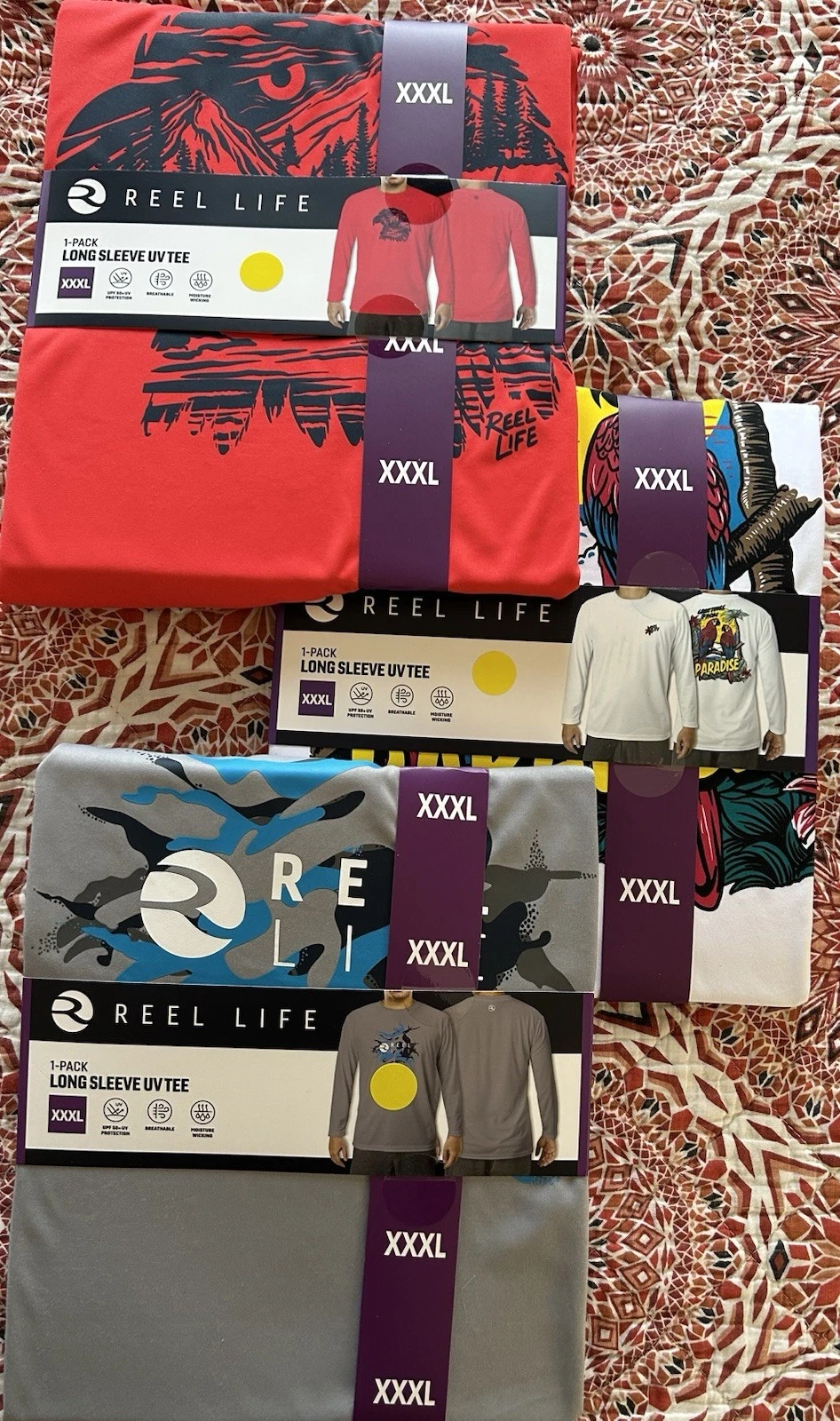Lot Of 3 Reel Life UV Protection Fishing Sun Long Sleeve Shirts Men’s 3XL Swim