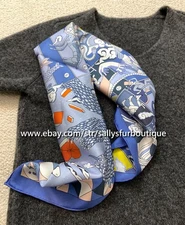 Sallys 18 Momme Twill Silk Animals Print Double Face Necktie Collar Scarf 26"