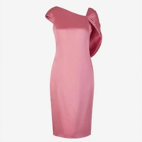 Abito Givenchy rosa fenicottero monospalla mantello midi raso nuovo con etichette $2250 taglia FR 34 US 2