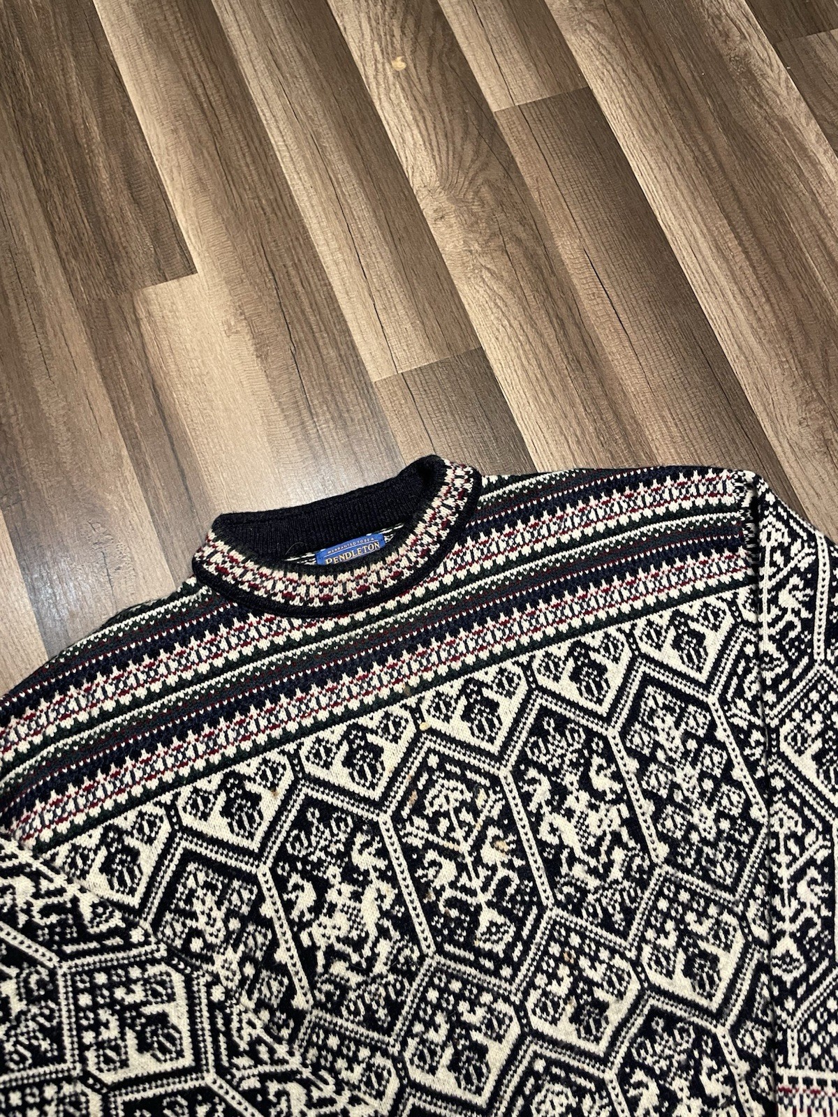 VTG Pendleton White Red Patterned Cable Knit Wool… - image 2