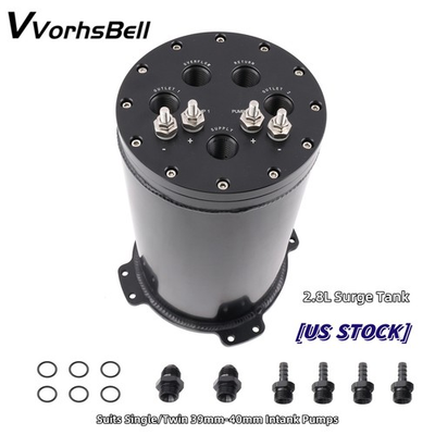 #ad #ad Black Fuel Surge Tank 2.8L For Single or 2.6L For Dual 39 40mm Pumps 8AN Ports $162.99