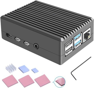 Aluminiumgehäuse für Raspberry Pi 4B mit Kühlrippen und Passivkühlung, Met