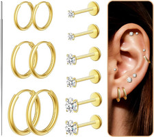 6 Pair 14K Gold Filled Earrings Set for Women,Hypoallergenic Huggie Hoop Earring