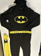 Batman Costume w/ Cape Footless Mens Fleece Pajamas Suit Medium