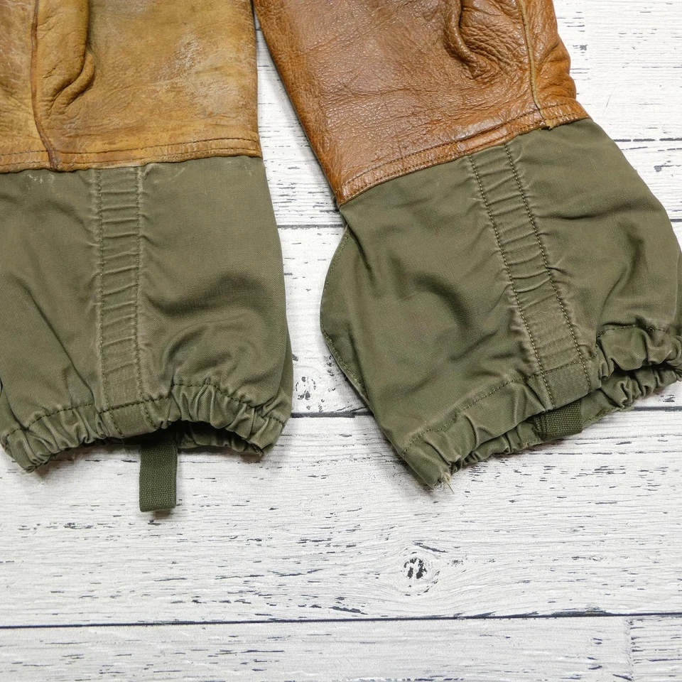 Mitones militares vintage para hombre XL cuero oliva forro de lana de palma clima frío Foto 4 de 4