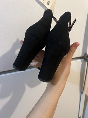 miss girl Women's Strappy Sandals Black Block Heel Ankle Strap Faux Suede