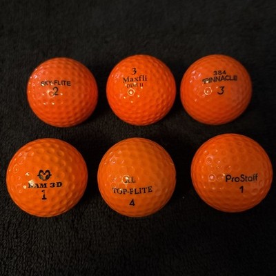 Lot Of 6 Used Orange Golf Balls SkyFlite ProStaff Ram3D MaxFli Pinnacle TopFlite