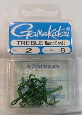 GAMAKATSU TREBLE ROUND BEND GREEN HOOK SIZE 2 #47309-G