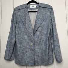 Vintage 90s Silk Rayon Tweed Blazer Womens 8 Blue Tan Fleck Tailored USA