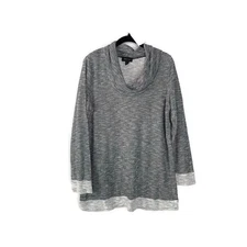 AB Studio Womens Gray & White Cowl Neck Knit Sweater Top Size XL