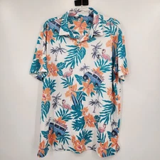 Izod Golf Stretch Polo Shirt Mens Size Large Tropical Short Sleeve Flamingo Car