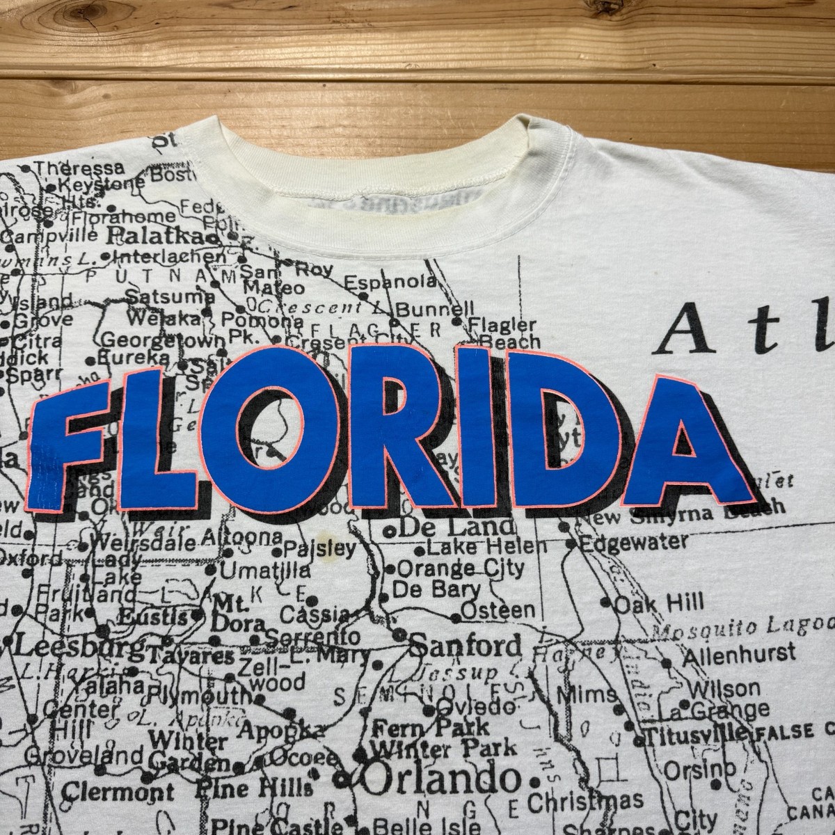 Vintage 90s Florida Map All Over Print Travel Souvenir Tourist 