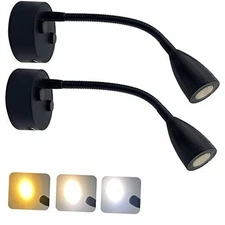 TZnpnor 2 Pack 12-24V RV LED Bedside Light USB Charging Port Gooseneck Black