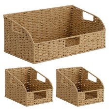 StorageWorks Paper Rope Pantry Storage Baskets, Wicker Baskets with Built-in ...