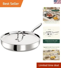 Stainless Steel Frying Pan with Lid 12 Inch Induction Safe Dishwasher Safe