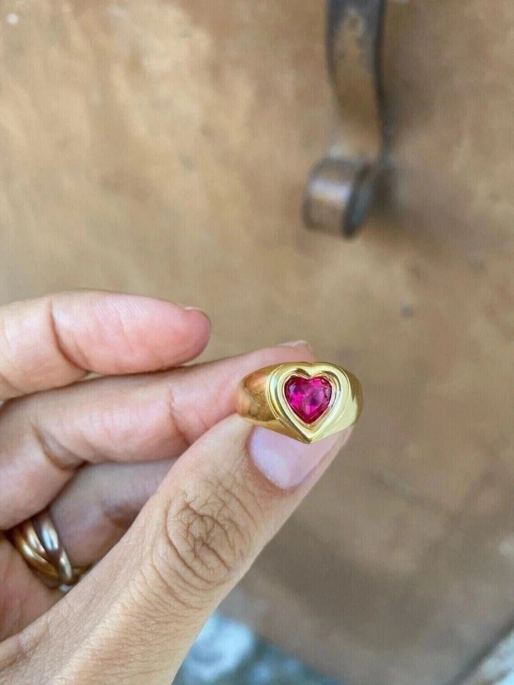 2.26Ct Heart Lab-Created Ruby Heart Shape Engagement Ring 14k Yellow Gold Plated - Image 3 of 3
