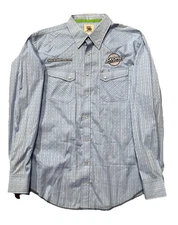 Wrangler Jean Co. Skoal Sponsor Western Rodeo Cowboy Shirt. Mens XL. Blue.