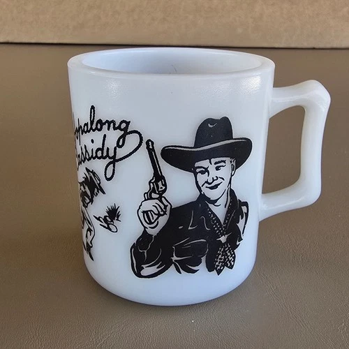 Vintage Hopalong Cassidy Milk Glass Mug Western Cowboy Black White