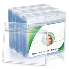 4x3 Inches Horizontal Badge Holder, Clear ID Card Holder with Waterproof