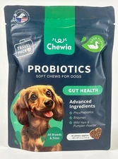 Chewia Probiotics Soft Chews for Dogs Gut Health Duck Flavor Travel Pack 05/2026